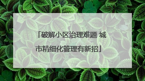 破解小区治理难题 城市精细化管理有新招