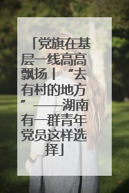 党旗在基层一线高高飘扬丨“去有村的地方”——湖南有一群青年党员这样选择